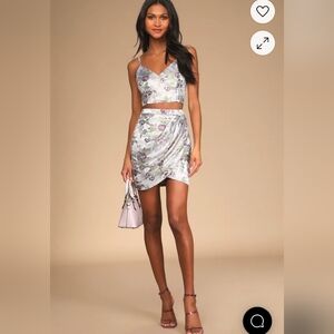 Lulus Sweetly Chic Grey Floral Jacquard Two-Piece Mini Dress